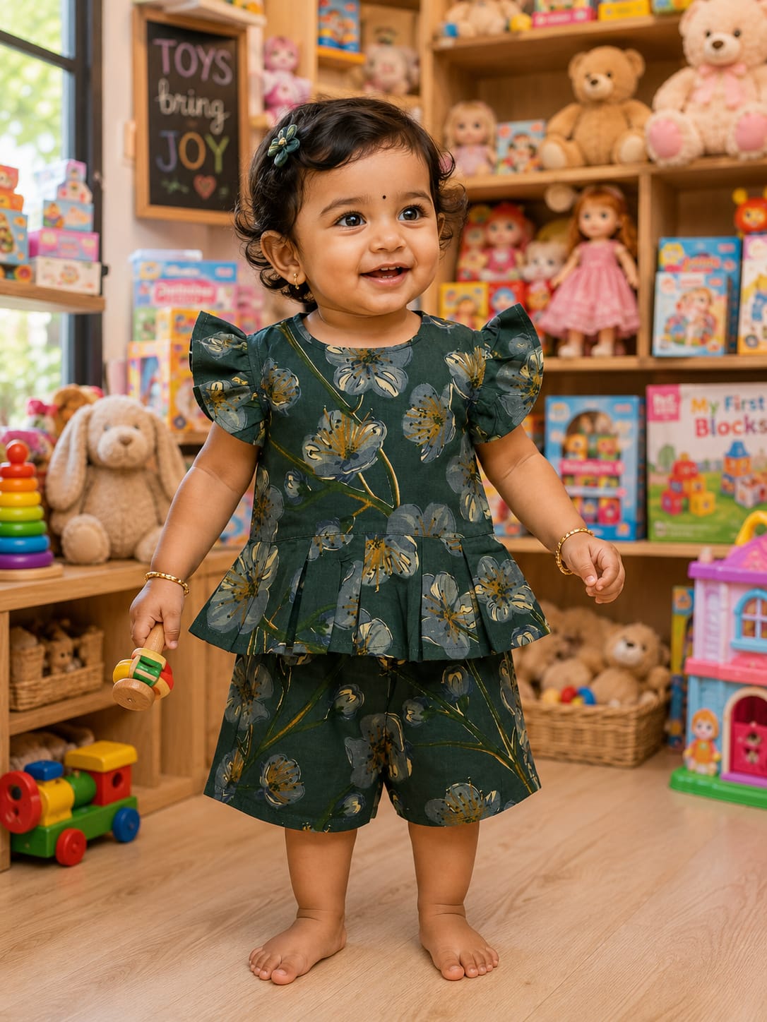 Olive Bloom Floral Peplum Co-ord Set