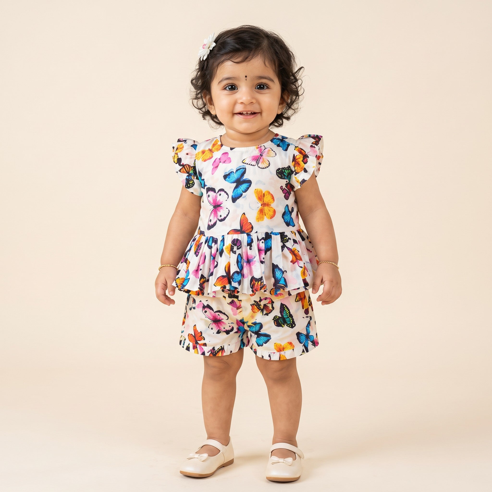 Butterfly Bloom Printed Peplum & Shorts Set
