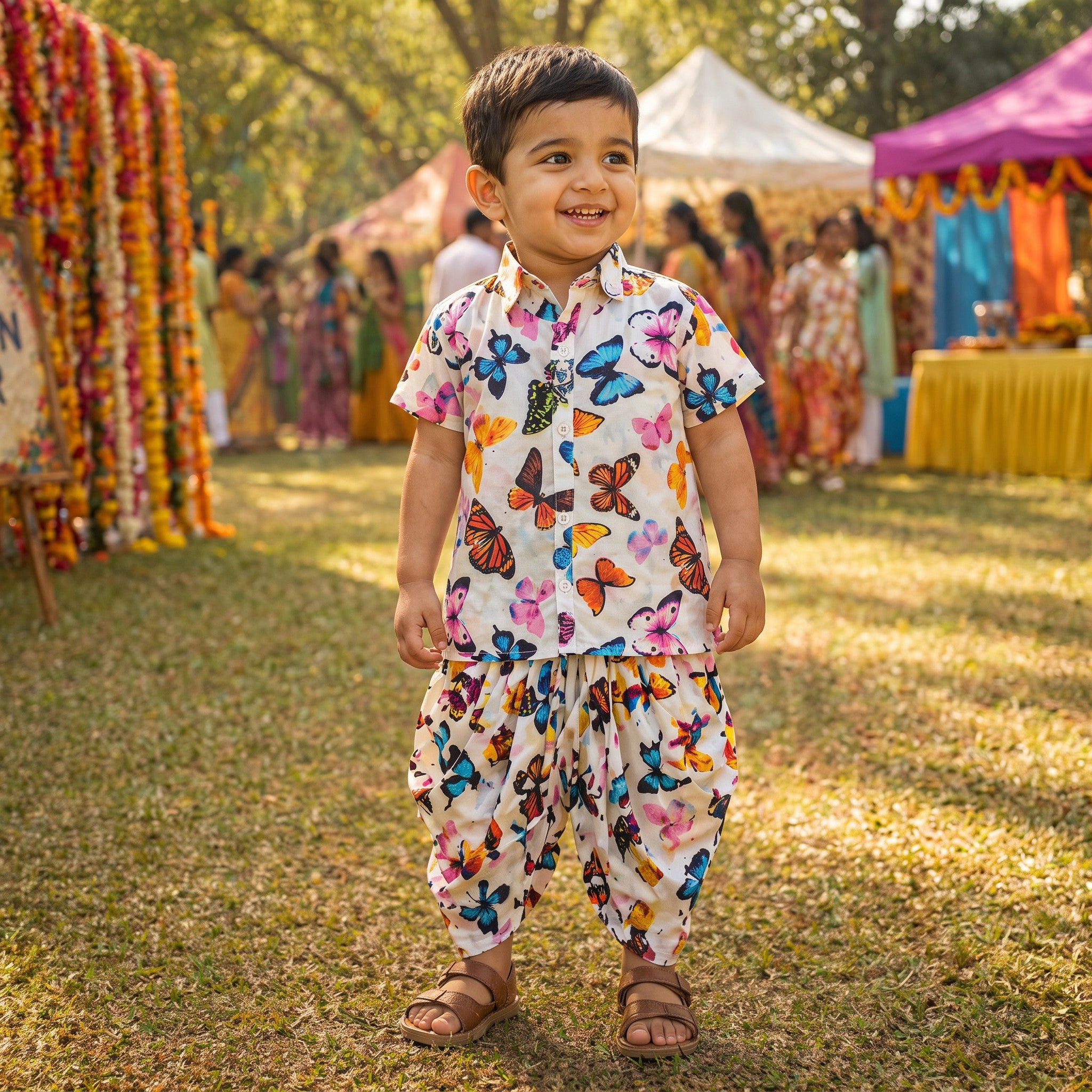 Butterfly Bloom Printed Shirt & Dhoti Set