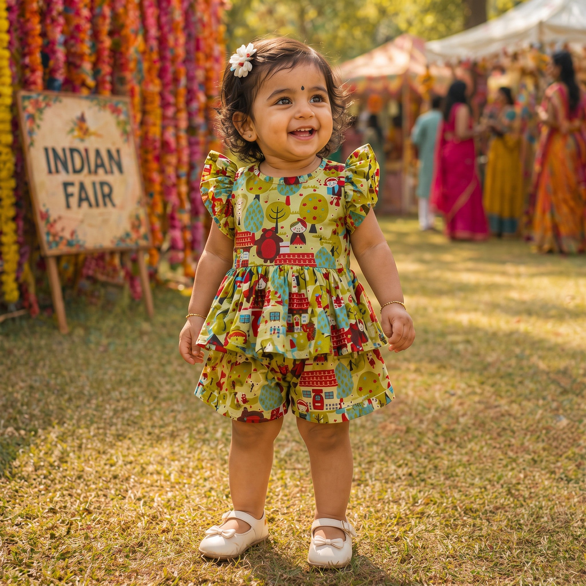 Vanam Green Printed Peplum & Shorts Set