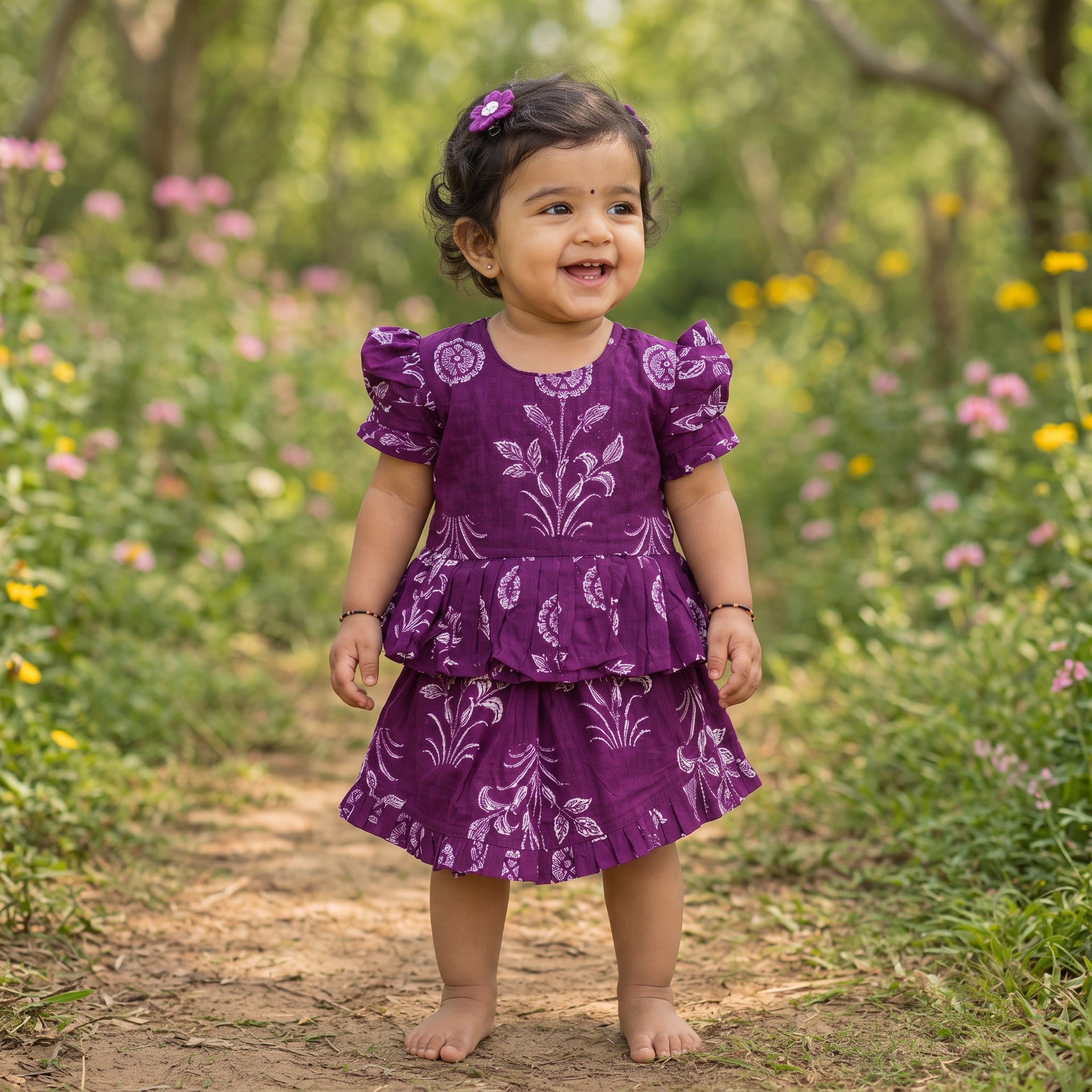 Amara Purple Floral Peplum & Skirt Set