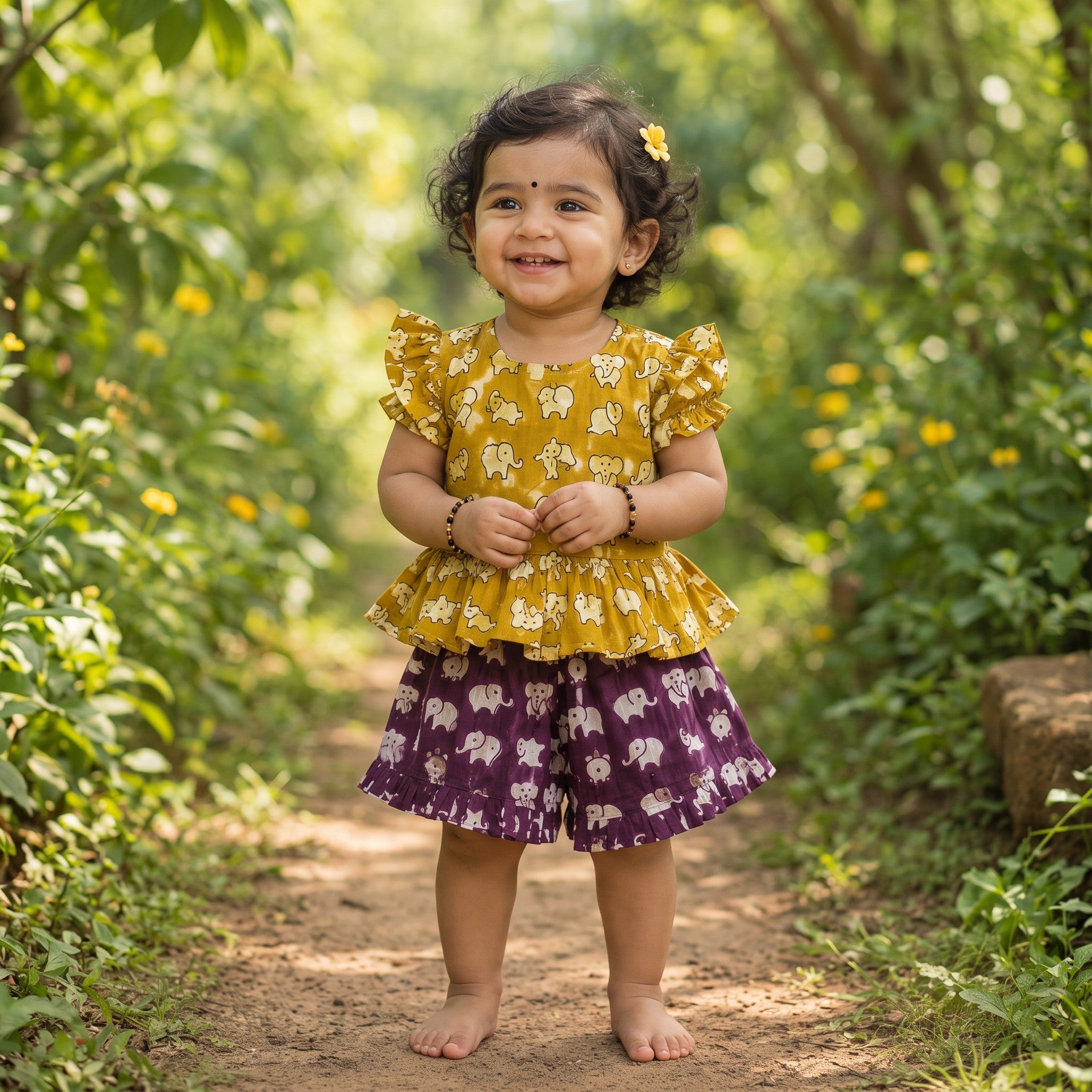 Gajraja Elephant Print Peplum & Shorts Set