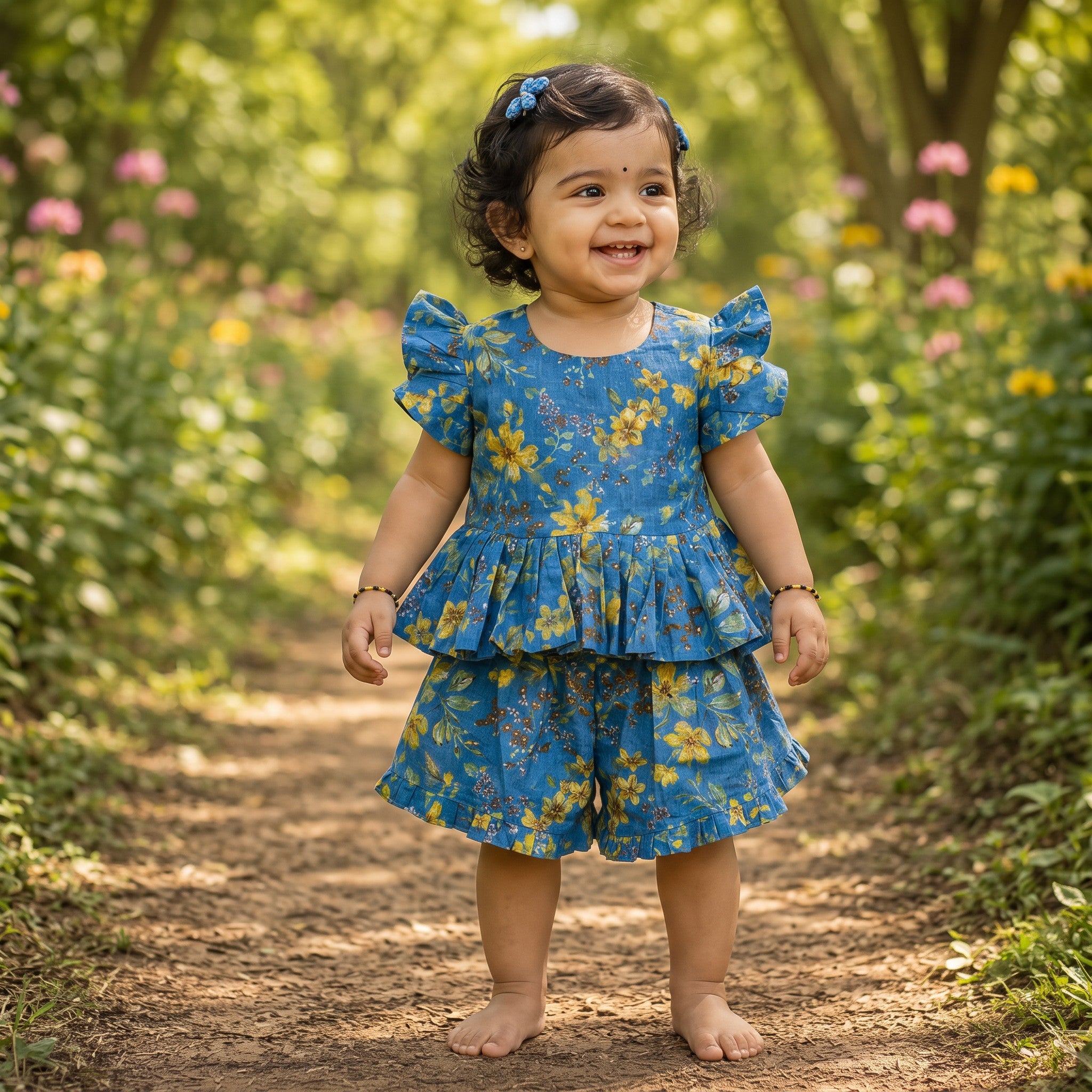 Nila Blue Floral Peplum & Shorts Set