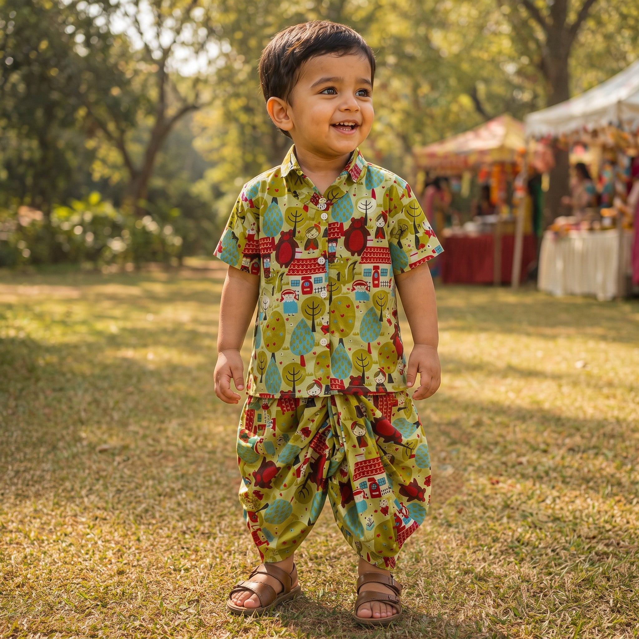 Vanam Green Printed Kurta & Dhoti Set