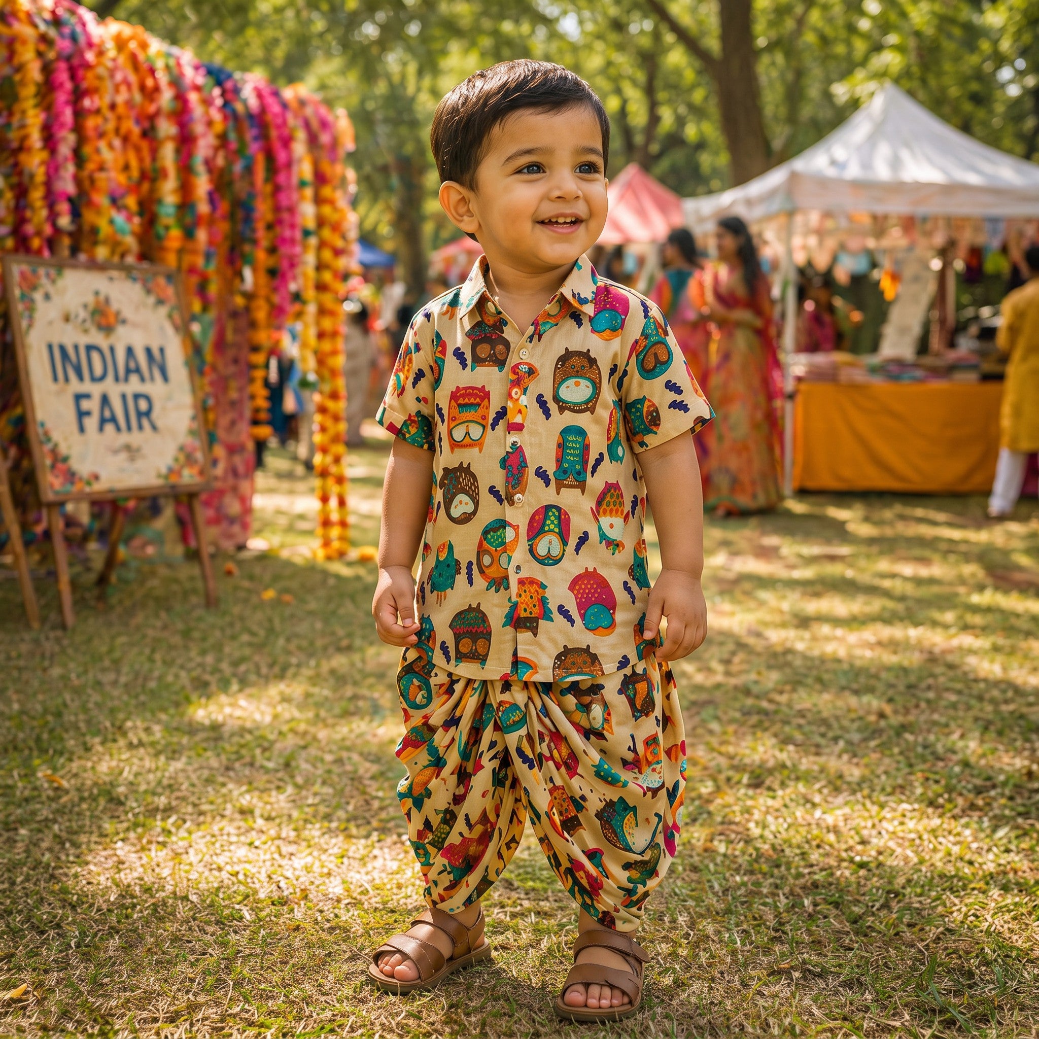 Little Owl Printed Dhoti Set