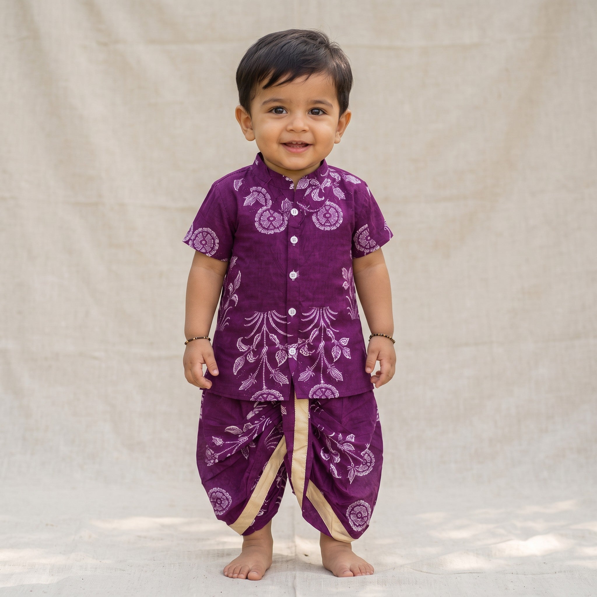 Amara Purple Floral Shirt & Dhoti Set