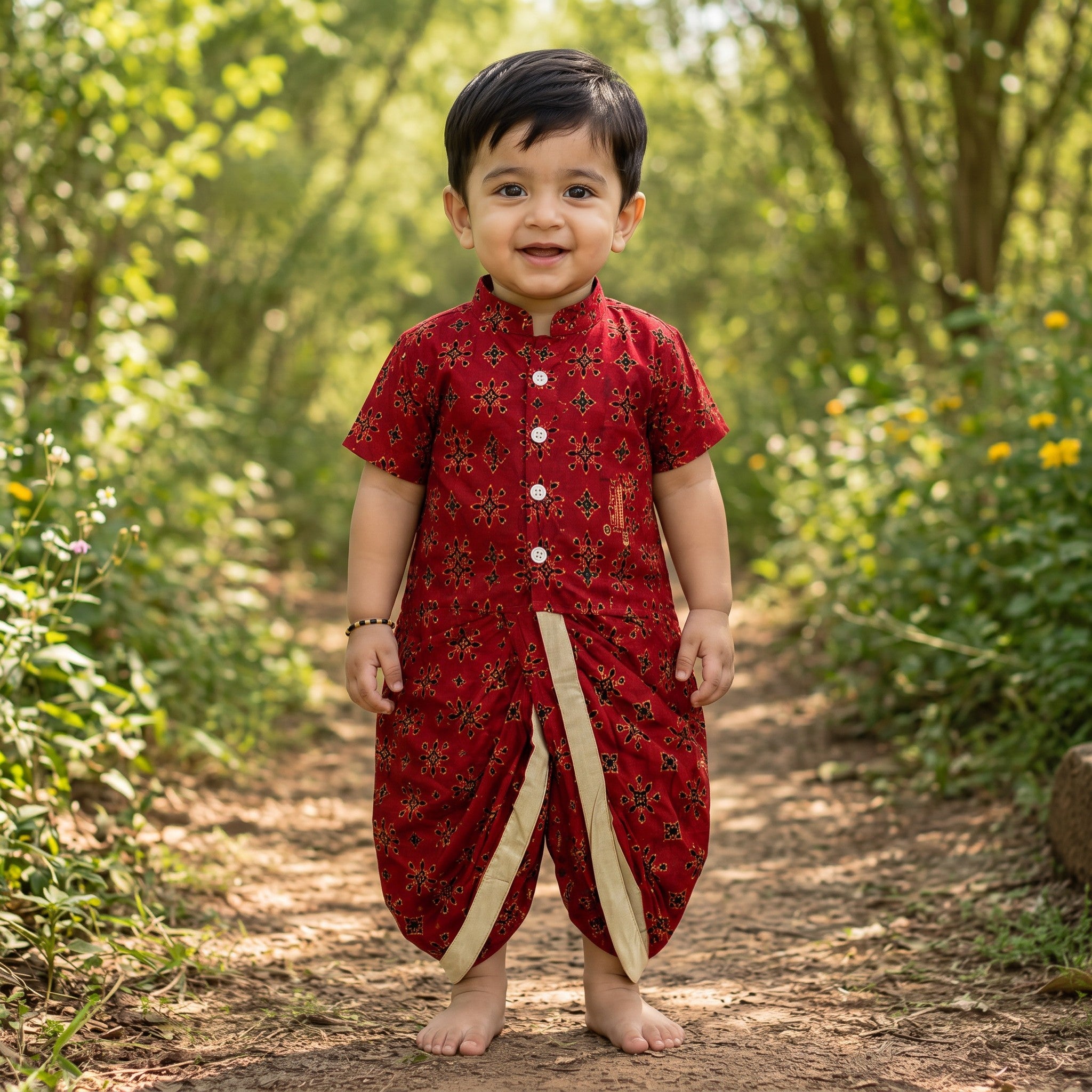 Red  Floral Printed Shirt & Dhoti Set