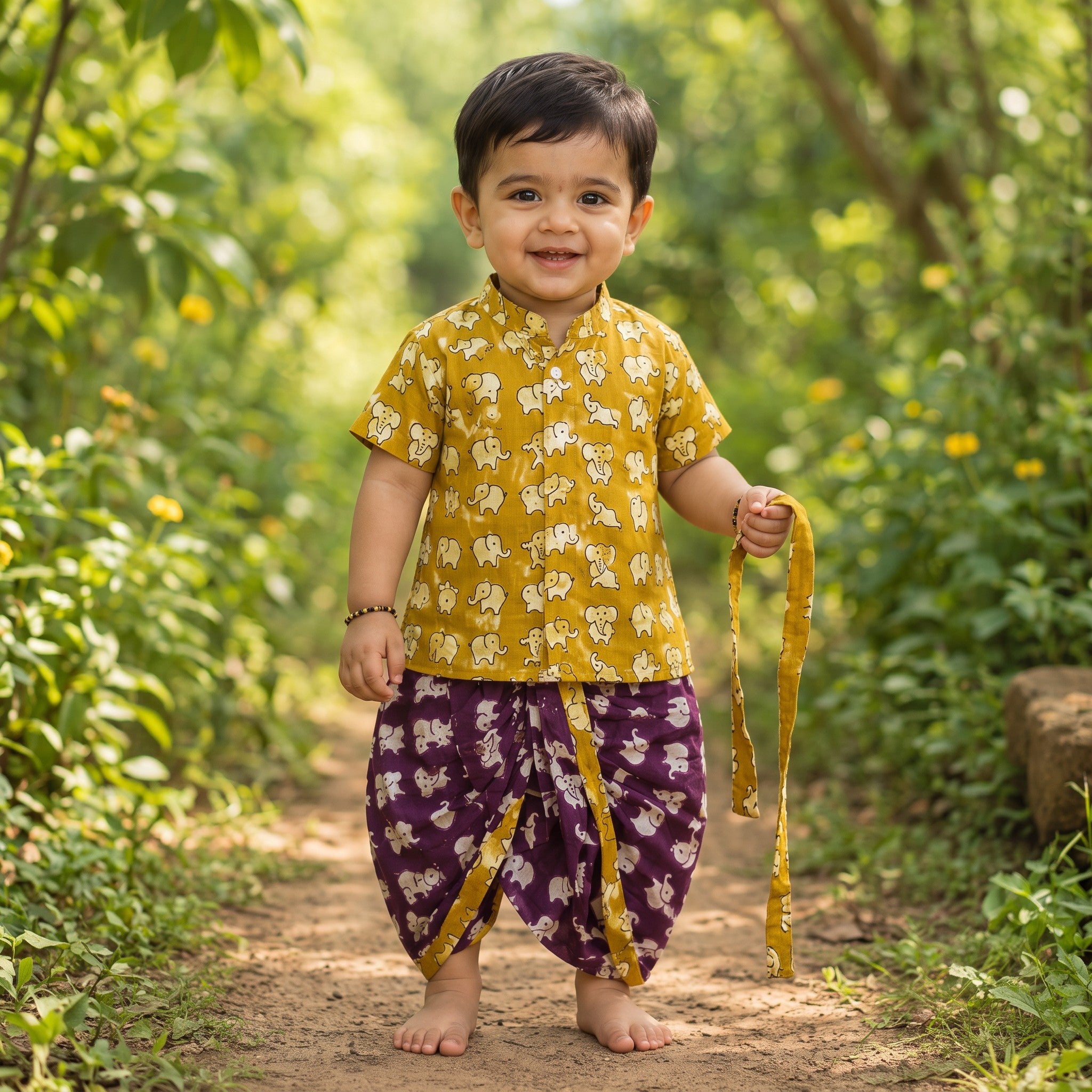 Gajraja Elephant Print Kurta & Dhoti Set